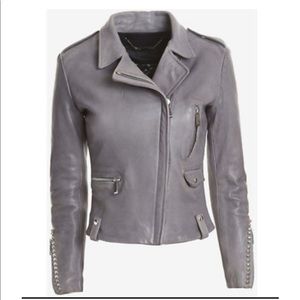 Barbara Bui studded grey leather motorcycle jacket
